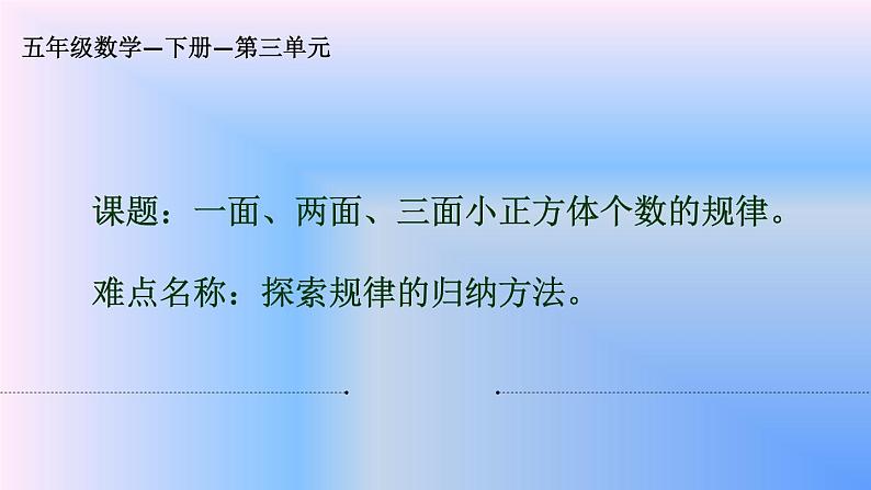 人教版五年级下册数学一面、两面、三面小正方体个数的规律（课件）第1页