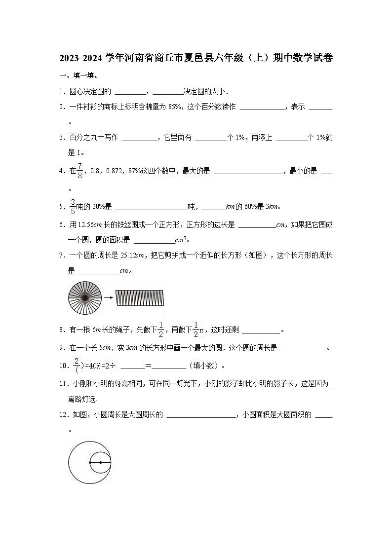 2023-2024学年河南省商丘市夏邑县六年级（上）期中数学试卷01