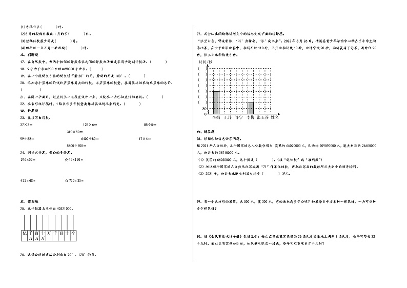 （重庆期末押题卷）重庆市2023-2024学年四年级数学上册期末考试考前尖子生拔高预测卷（人教版）第2页