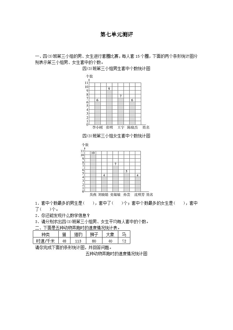 2023四年级数学上册7条形统计图练习题（人教版）第1页