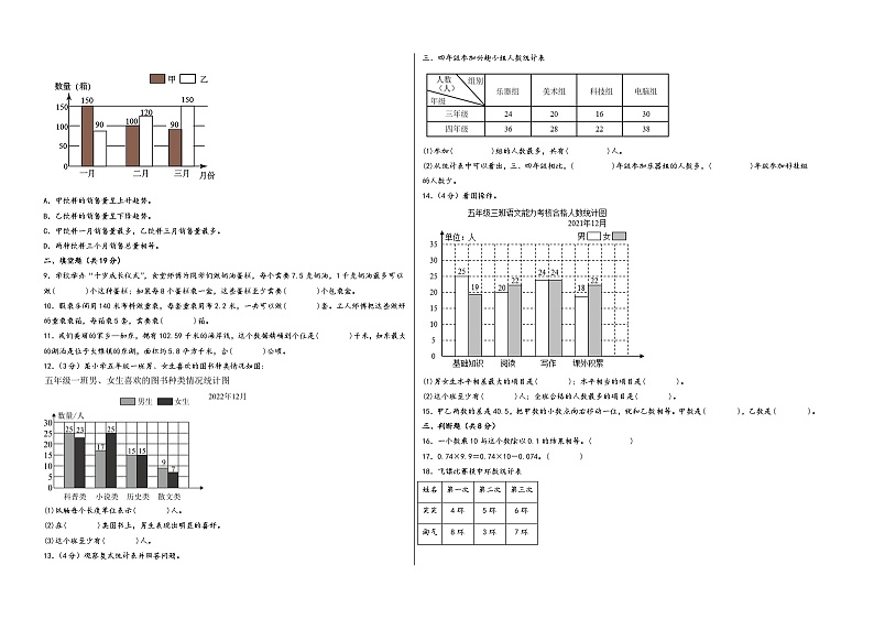 第5-6单元-2023-2024学年五年级数学上册阶段质量检测A卷（A3版）（苏教版）第2页