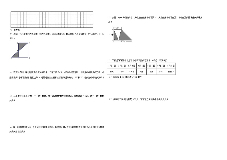 安徽省2023-2024学年五年级上学期数学高频易错期末预测卷（苏教版）02