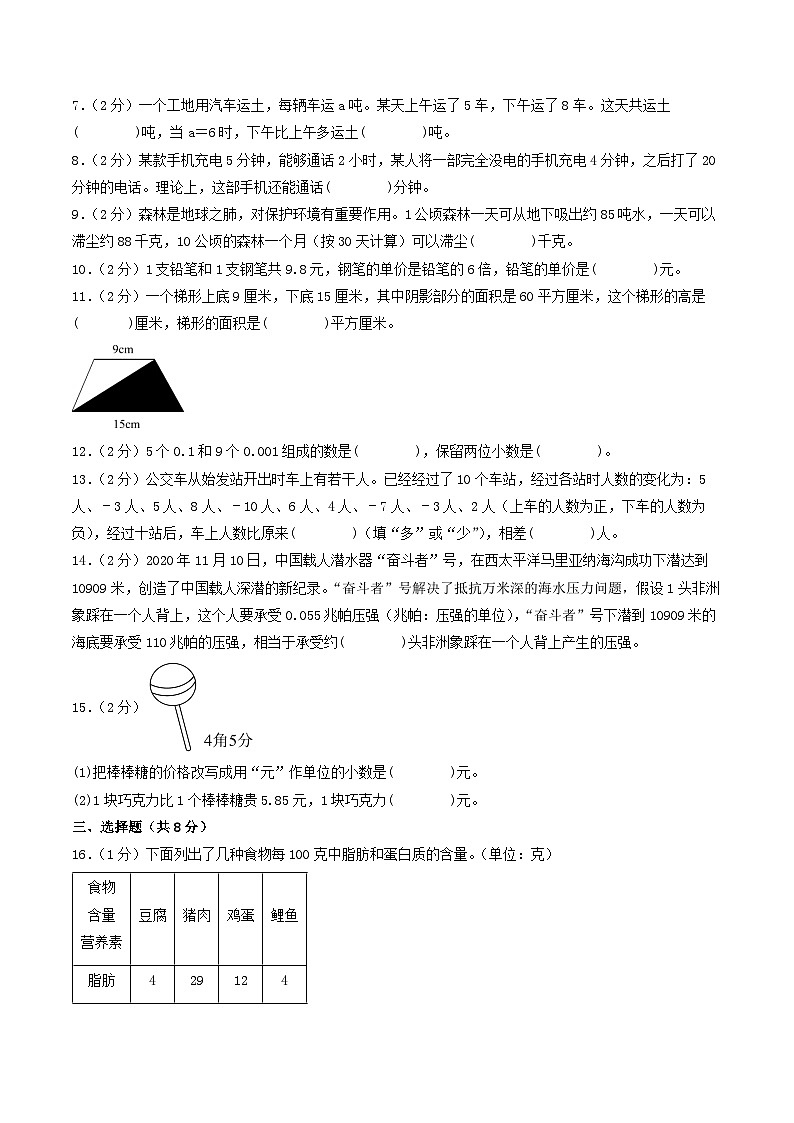 （常州卷）江苏省常州市2023-2024学年五年级上学期期末考试质量调研数学试卷一（苏教版）第2页