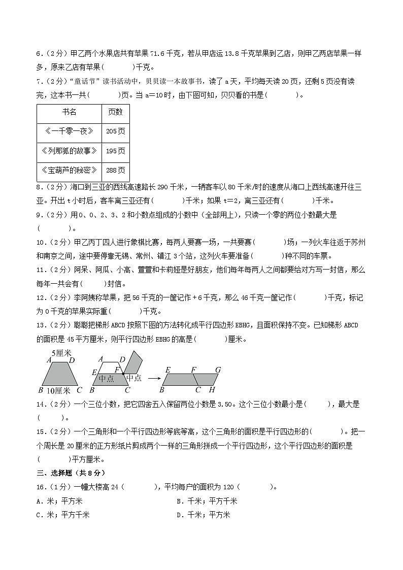 （南通卷）江苏省南通市2023-2024学年五年级上学期期末考试质量调研数学试卷一（苏教版）02