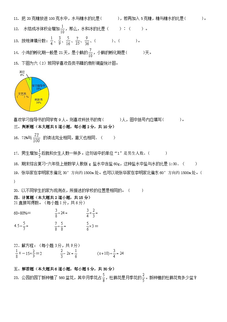 人教版六年级上册数学期末复习练习（无答案）第2页