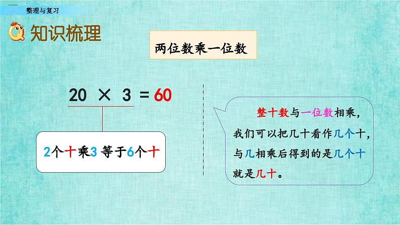 西师大版数学三年级上册课件教学第二单元一位数乘两位数、三位数的乘法2.17整理与复习03