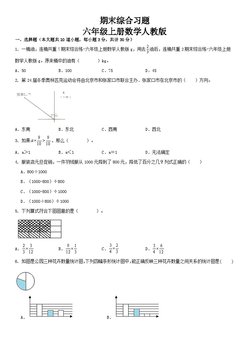 人教版小学数学六年级上册《期末综合习题》（无答案）01