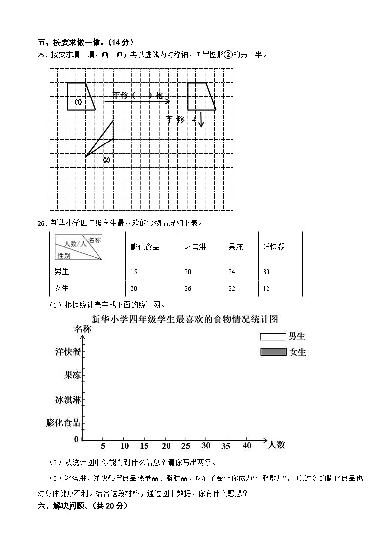 河北省秦皇岛市昌黎县2020-2021学年四年级下学期数学期末试卷第3页