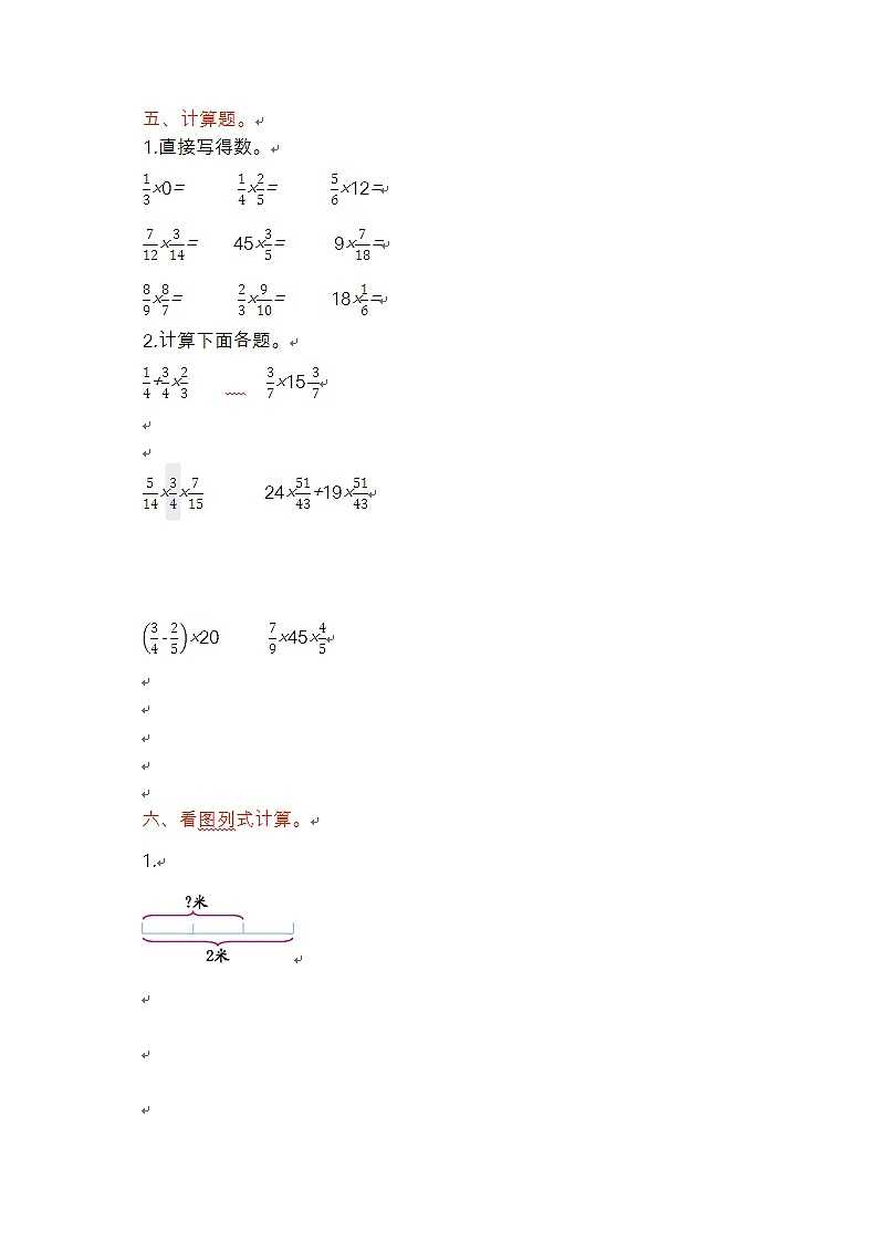 2023六年级数学上册一小手艺展示--分数乘法单元测试卷（青岛版六三制）02