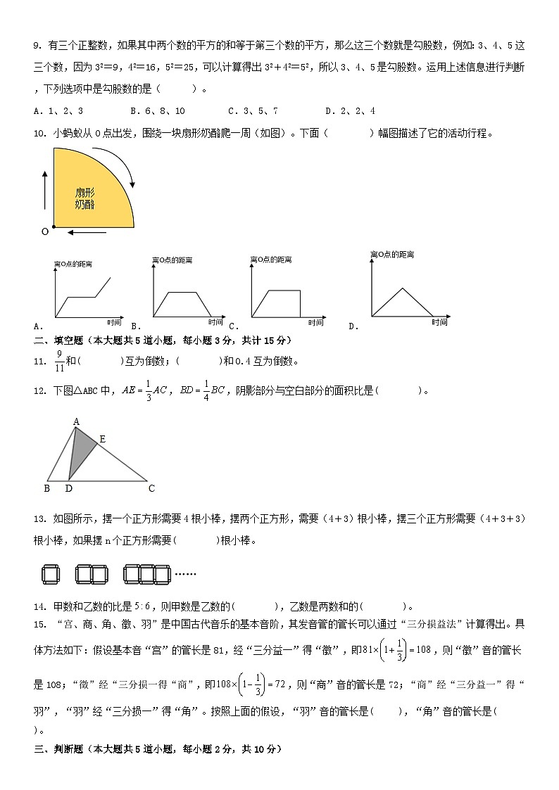 人教版六年级上册数学期末复习练习  （无答案）第2页