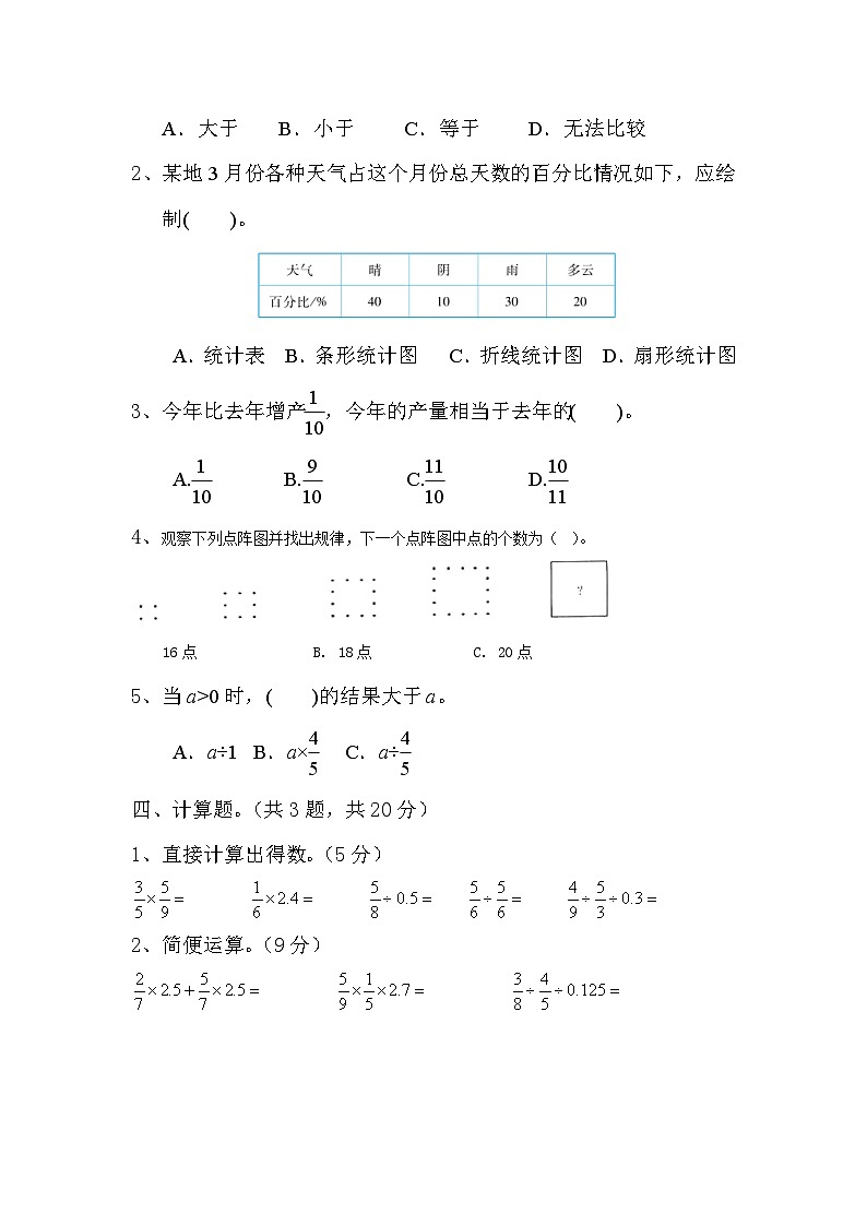 人教版六年级数学上册 期末练习 （无答案）第2页