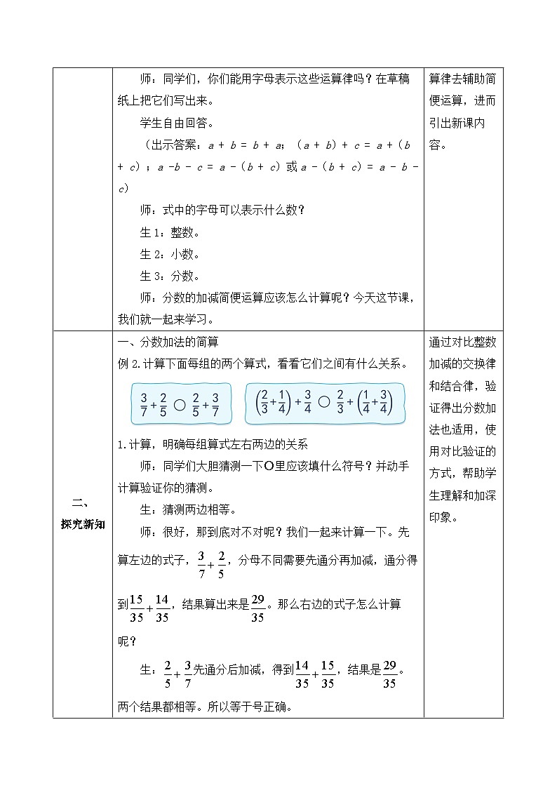 【核心素养】人教版数学五年级下册-6.4 分数加减法的简便运算（教学设计含反思）第2页
