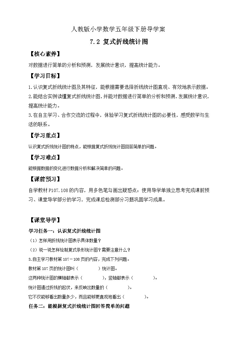 【核心素养】人教版数学五年级下册-7.2 复式折线统计图（课件+教案+导学案+分层作业）01