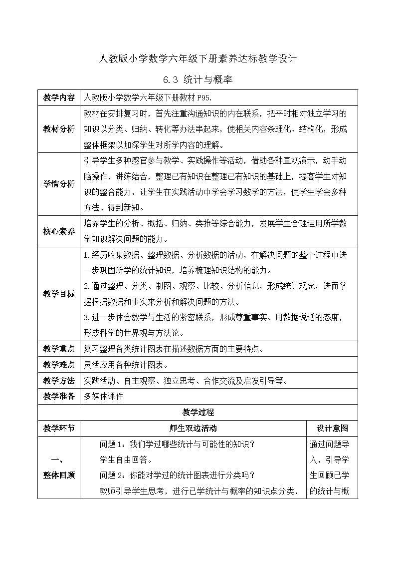【核心素养】人教版数学六年级下册-6.3 统计与概率 课件+教案+作业+学案01