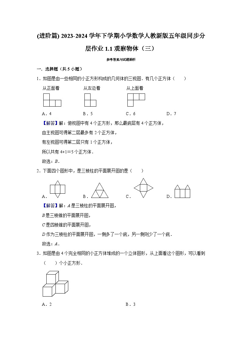 1.1观察物体（三）(进阶篇) 2023-2024学年下学期小学数学人教版五年级同步分层作业03