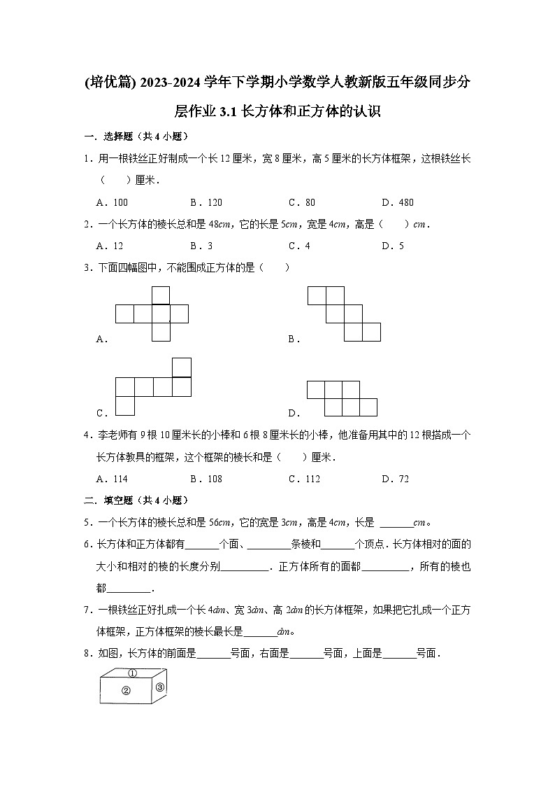 3.1长方体和正方体的认识(培优篇)2023-2024学年下学期小学数学人教版五年级同步分层作业第1页