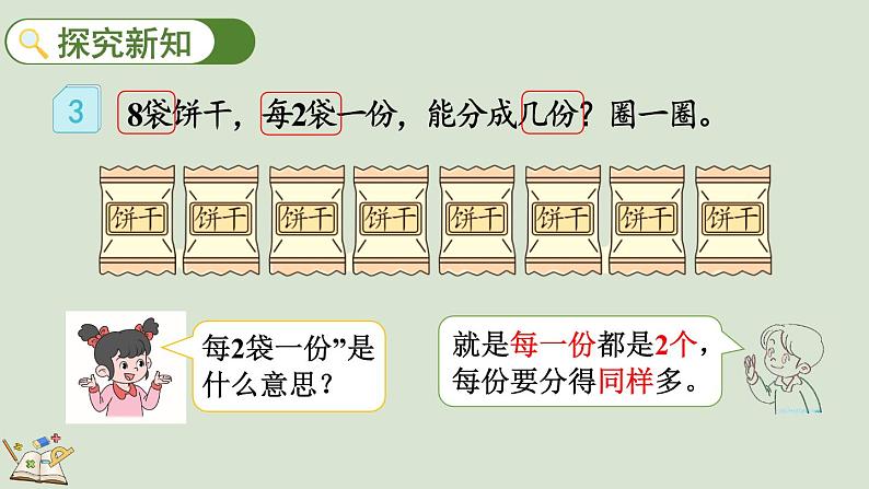 人教版数学二年级下册2.1.3 按每几个一份平均分 课件03