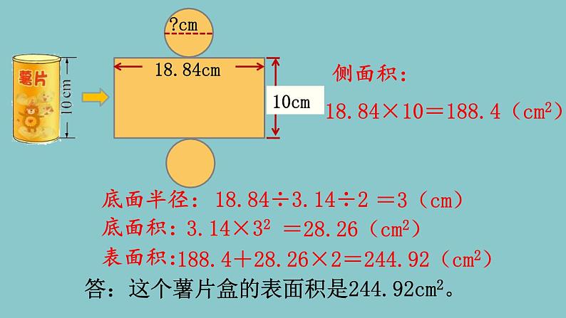 北师大版数学六年级下册1.3圆柱的表面积（2）课件05