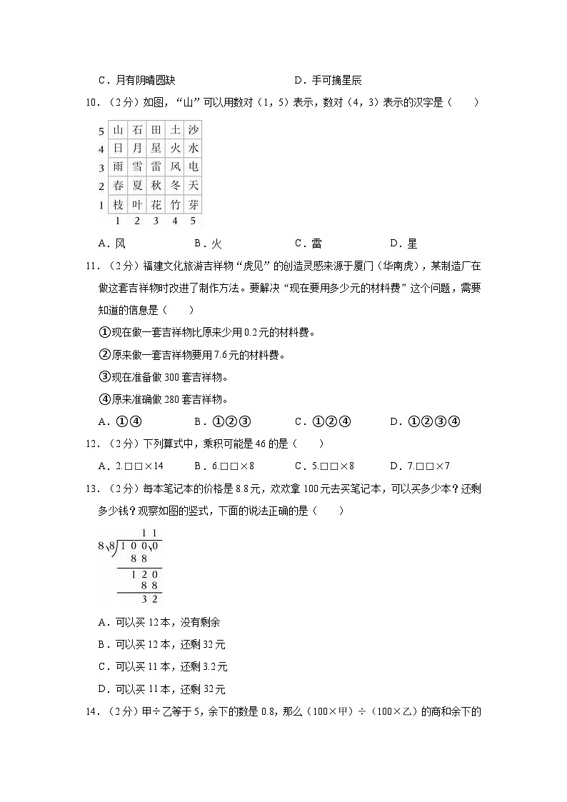 2023-2024学年福建省厦门市同安区第四片区五年级（上）期中数学试卷02