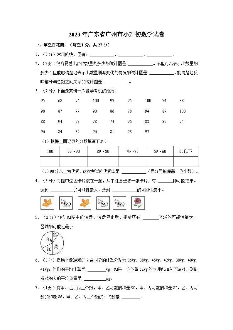 2023年广东省广州市小升初数学试卷01