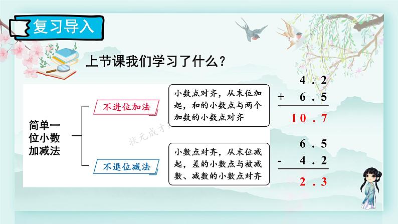 冀教版三年级数学下册教学课件 第六单元 小数的初步认识  第二课时一位小数的进位加法和退位减法第2页