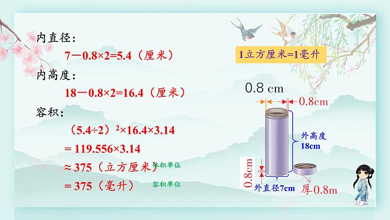 冀教版六年级数学下册教学课件 第四单元 圆柱和圆锥 第一课时 计算容积第8页