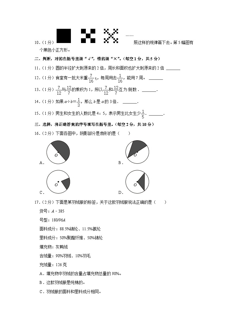 河北省唐山市开平区2023-2024学年六年级上学期期末数学试卷02