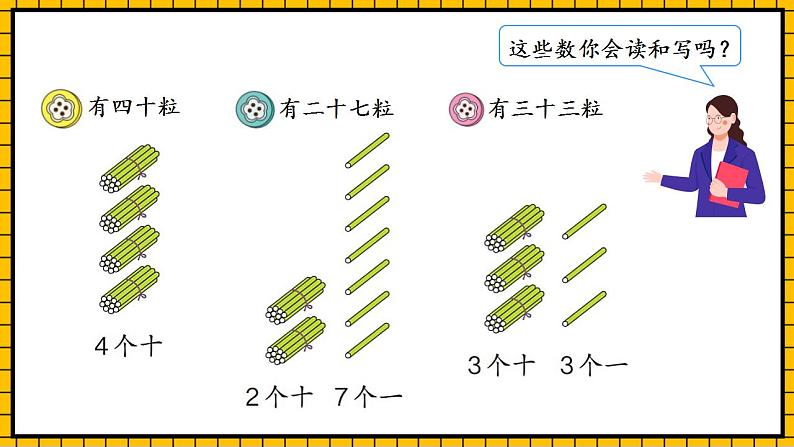 【新课标】人教版数学一年级下册 4.2《100以内数的读写》课件+教案+分层练习07