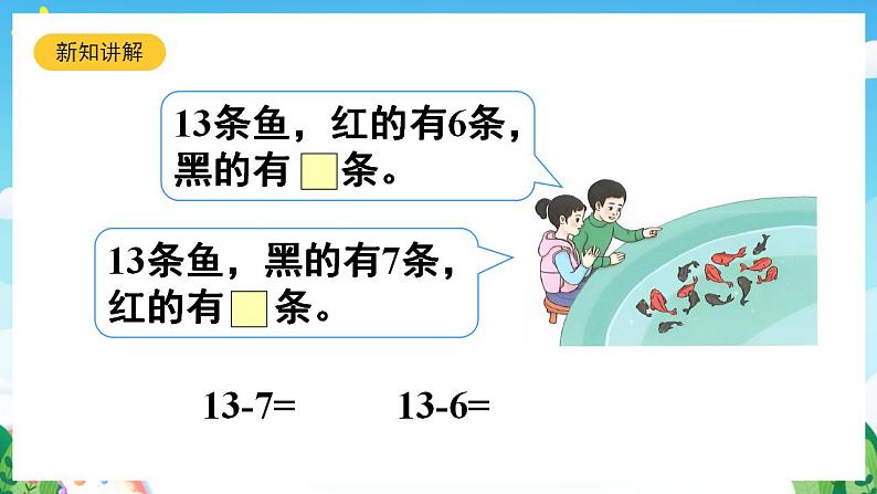 【新课标】人教版数学一年级下册 2.4《十几减7、6》课件07