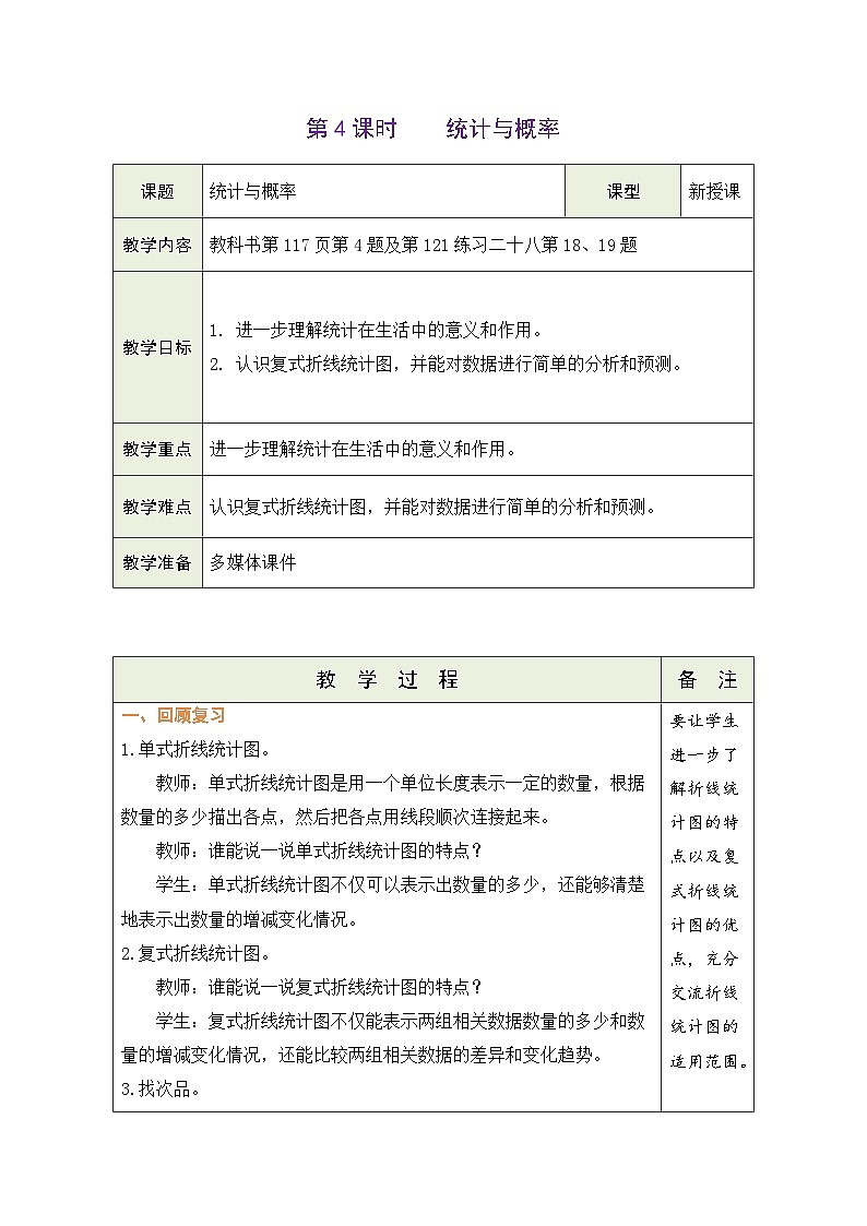 9.4 总复习 统计与概率（教案）-2023-2024学年五年级下册数学人教版01