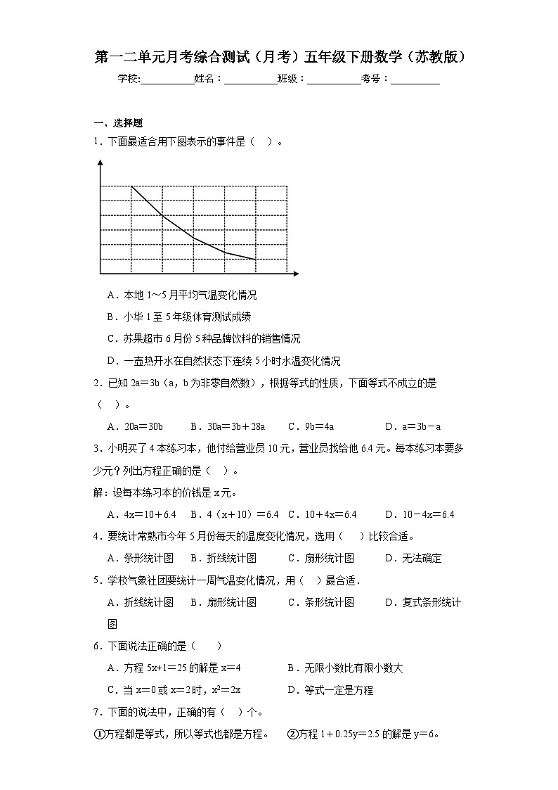 第一二单元月考综合测试（月考）-2023-2024学年五年级下册数学苏教版01