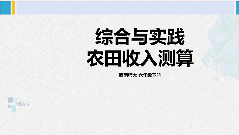 西南师大版六年级数学下册 四 扇形统计图   综合实践 农田收入测算 (课件)01