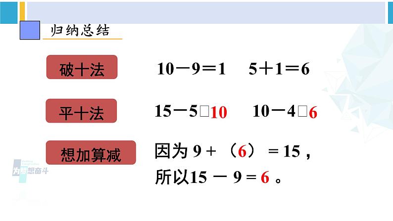 人教版一年级下册数学下册 2 20以内的退位减法 第1课时 十几减9（课件）07