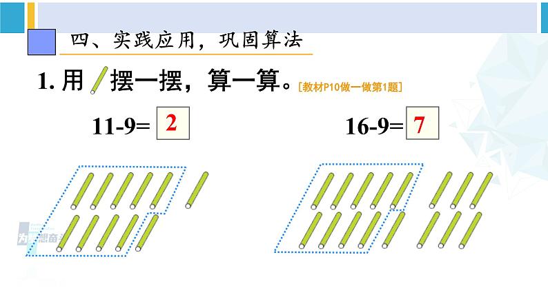 人教版一年级下册数学下册 2 20以内的退位减法 第1课时 十几减9（课件）08