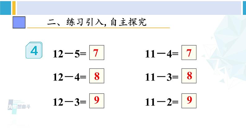 人教版一年级下册数学下册 2 20以内的退位减法 第4课时 十几减5、4、3、2（课件）04