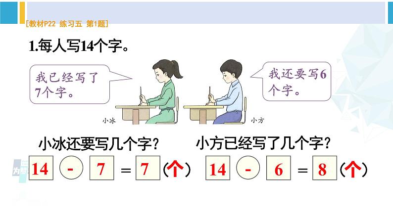 人教版一年级下册数学下册 2 20以内的退位减法 练习五（课件）第2页