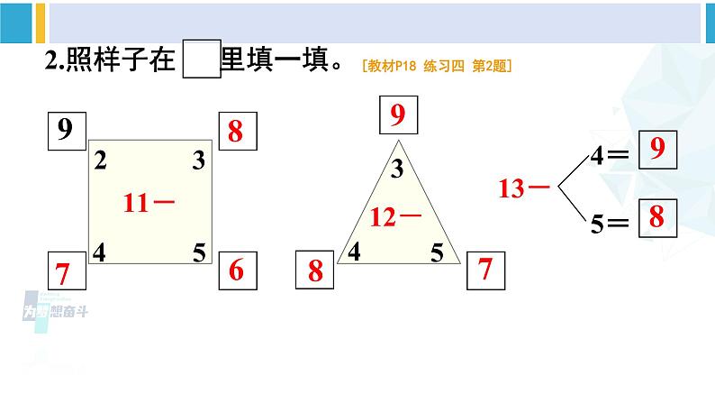 人教版一年级下册数学下册 2 20以内的退位减法 练习课（第4课时）（课件）04