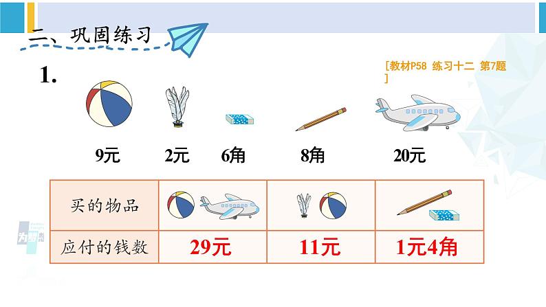 人教版一年级下册数学下册 5 认识人民币   练习课（课件）第6页