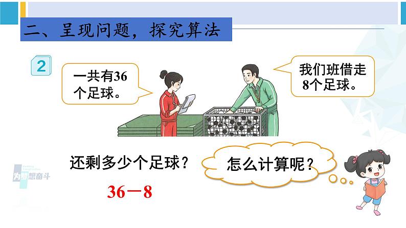 人教版一年级下册数学下册 6 100以内的加法和减法（一）   第2课时 两位数减一位数（退位）（课件）第3页