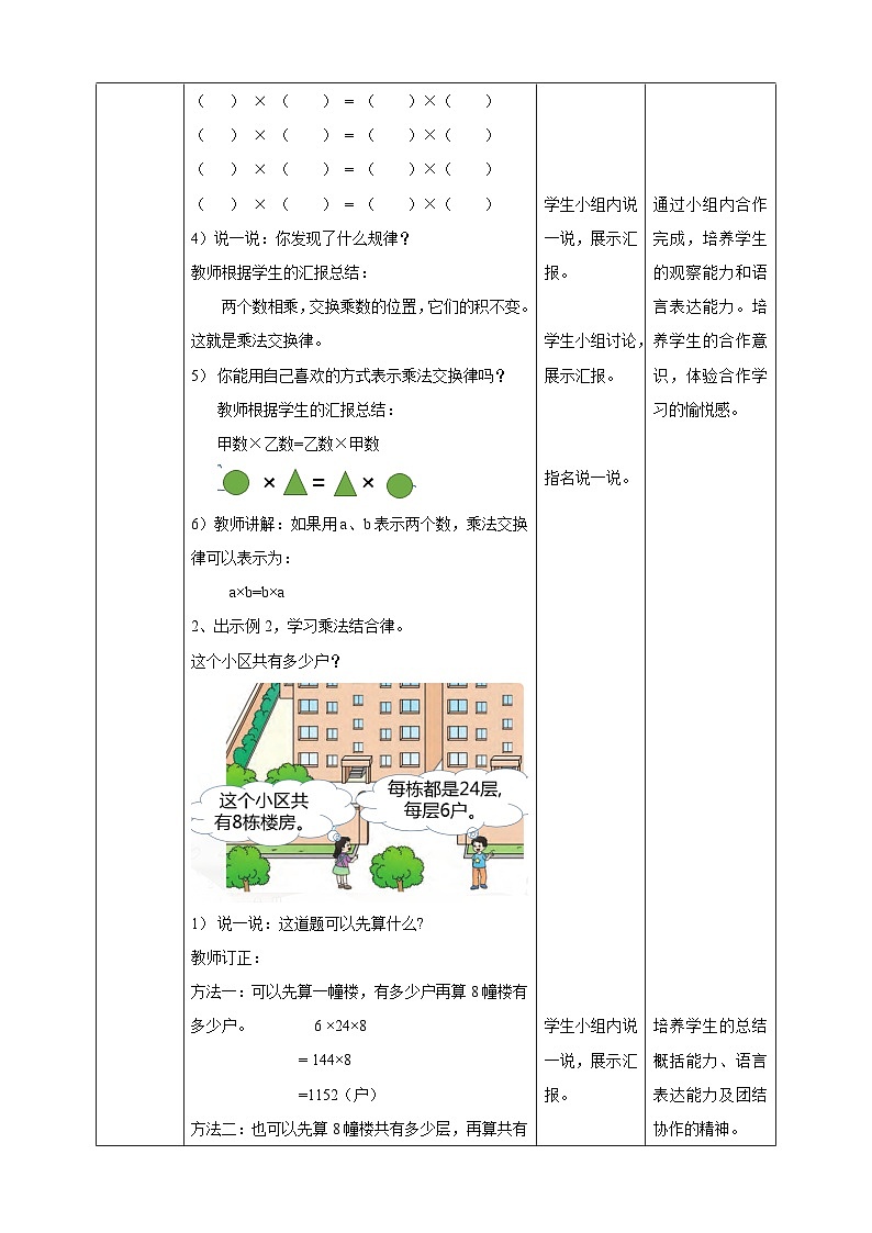 四下第二单元第二课时乘法交换律和结合律及简便运算（教学设计）02