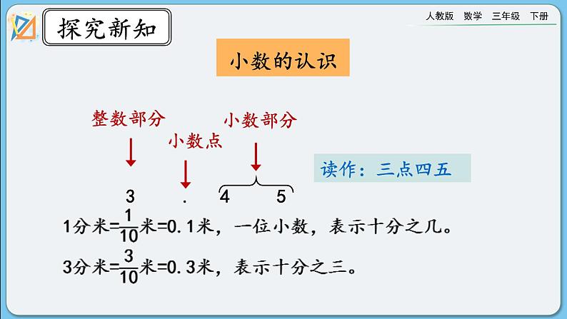 人教版数学三年级下册 9.2《小数的初步认识》课件第5页