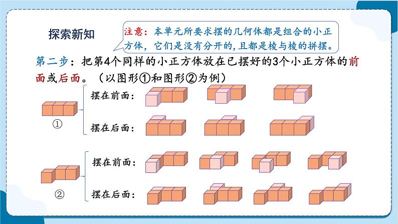 第1课时  根据从一个方向观察到的平面图形拼摆立体图形第5页