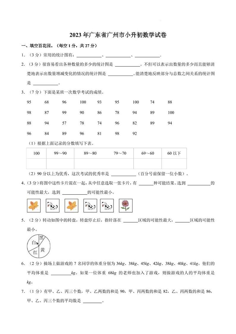 2023年广东省广州市小升初数学试卷01