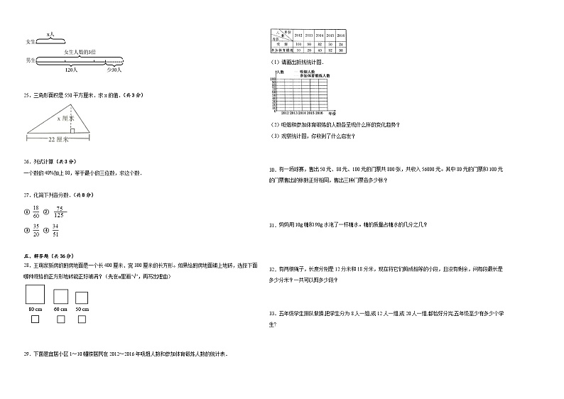 期中测试卷（试题）-2023-2024学年五年级下册数学苏教版02