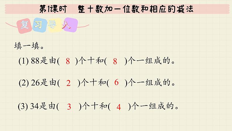 冀教版数学一年级下册 第5单元   第1课时  整十数加一位数和相应的减法  PPT课件03