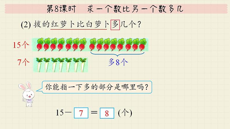 冀教版数学一年级下册 第5单元   第8课时  求一个数比另一个数多几  PPT课件06