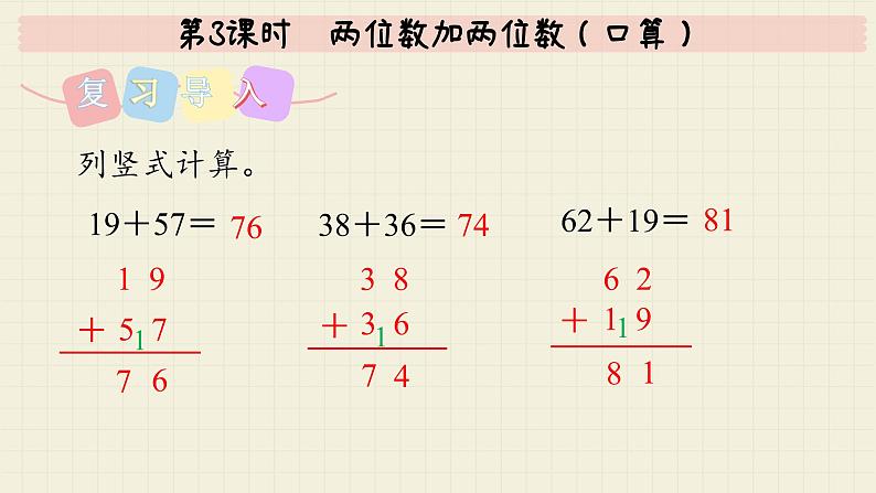 冀教版数学一年级下册 第7单元   第3课时  两位数加两位数（口算）  PPT课件第3页