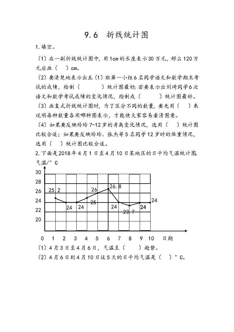 人教版数学五年级下册 9.6《折线统计图》课件+教案+练习01