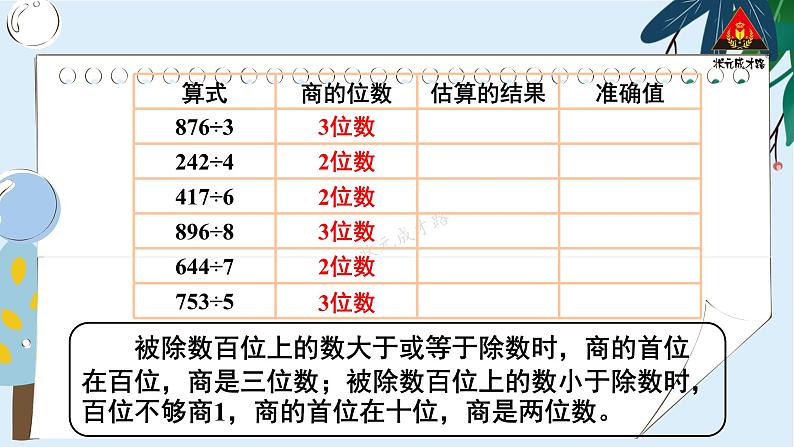 人教版三年级数学下册 2 除数是一位数的除法 整理和复习（1）（教学课件）第6页