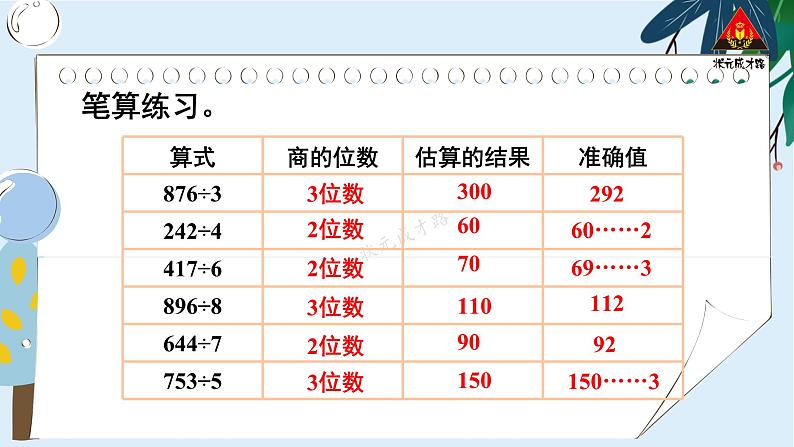 人教版三年级数学下册 2 除数是一位数的除法 整理和复习（1）（教学课件）第8页